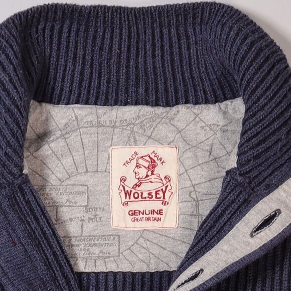 Wolsey Mens Size XL Jumper Wool Blend Heavyweight Blue High Neck Elbow Patches - Picture 4 of 10